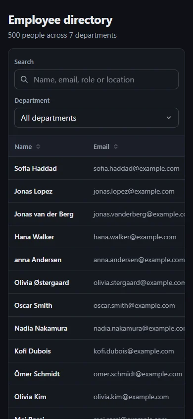 Opus's employee directory on a phone
