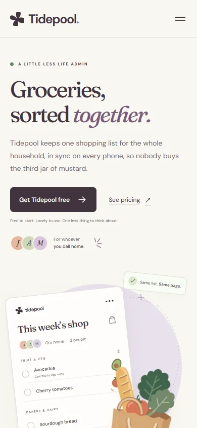 GPT-6 Astra's Tidepool landing page on a phone