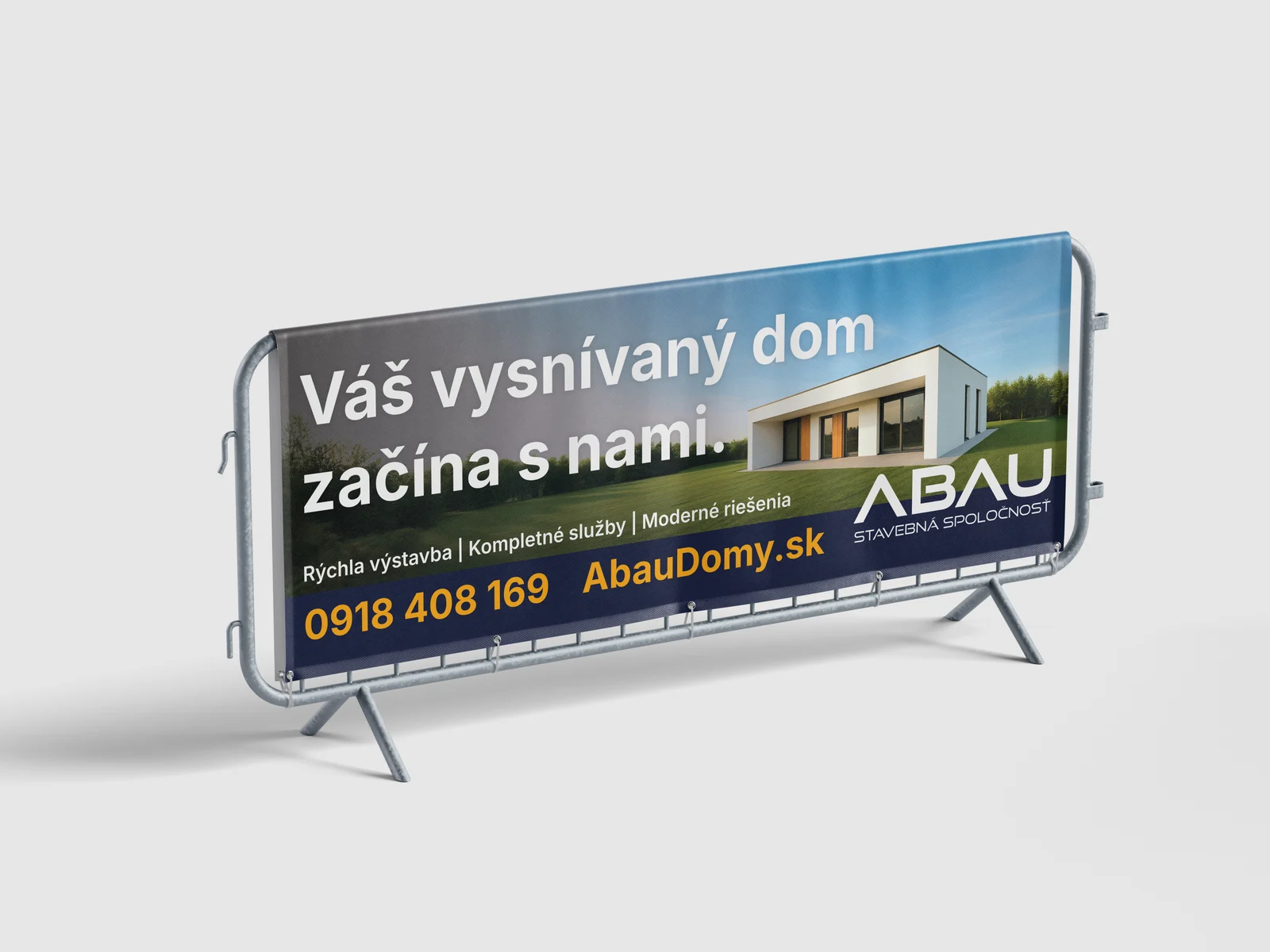 Mockup of the banner on a crowd barrier, at an angle