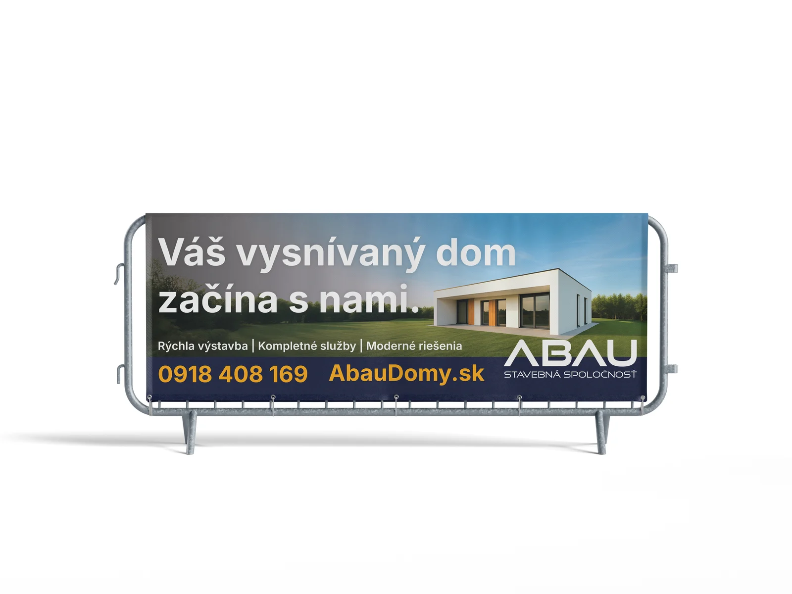 Mockup of the banner on a crowd barrier, front on